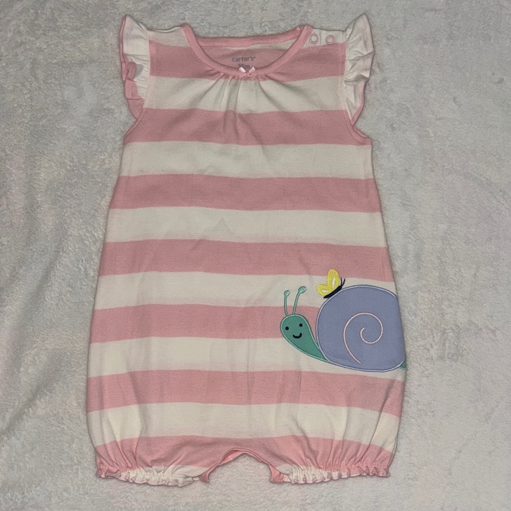 Carter's Pink and Cream Striped Baby Romper with Snail